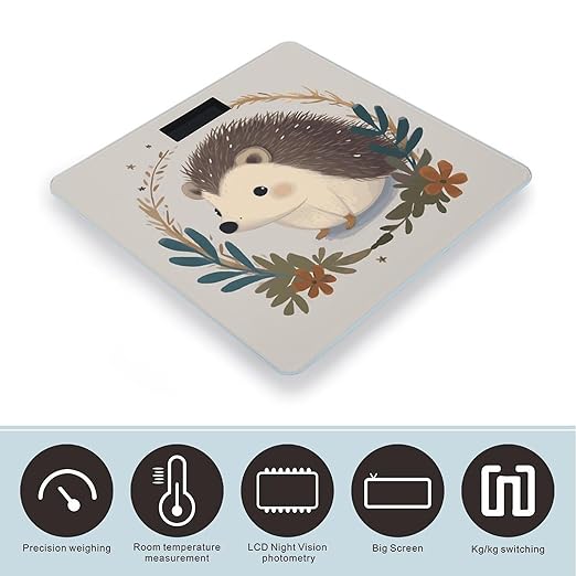 Cute Little Hedgehog Weight Scale Digital Electronic Scales Bathroom Scale Larg LCD Backlight Display High Precisio MeasurementsTempered Glass