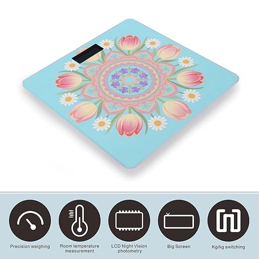 Digital Bathroom Scale for Body Weight Scale with Bright LCD Display High Accuracy Step-On Technology Auto On/Off Bohemian Mandala Flower Digital Scales 400 Lbs /180kg
