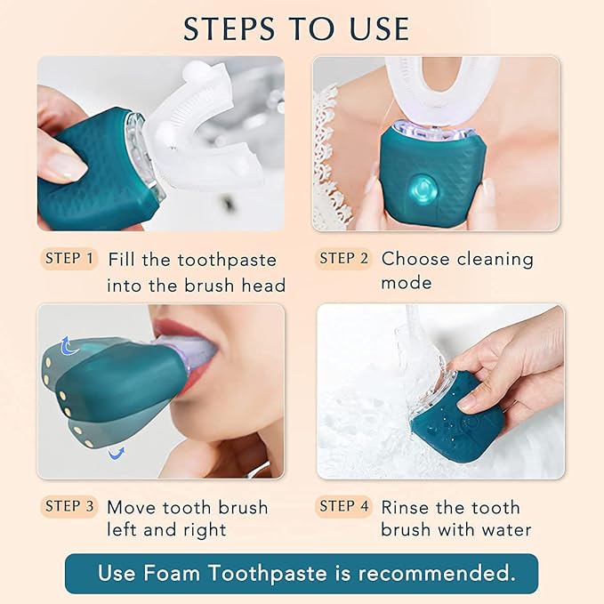 Ultrasonic Electric Toothbrush U Shaped Automatic Toothbrush for Adults 360° Whole Mouth Toothbrush Whitening IPX7 Waterproof