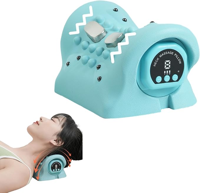 Cordless Electric Traction Neck MassagerMulti-Purpose Neck Massager PillowDeep Tissue Neck Shoulder Pain Relief Relaxer Ergonomic Portable Heated Vibration Neck Stretcher Cervical Pillow