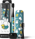 MIPOW Miffy BrushGo i4 Slim Electric Toothbrush Sonic Vibration Rechargeable Magnetic Travel Case &amp Ceramic Holder Dock 60Day Long Battery Soft Bristles 2Heads IPX7 Waterproof (Blue)