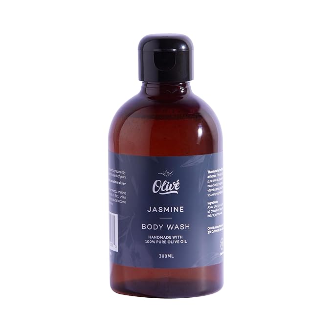 100% Pure Olive Oil Body Wash with Jasmine Scent – Made with Natural Ingredients | Gentle Cleansing &amp Hydrating Shower Gel for Soft Smooth Healthy-Looking Skin | 300ml Bottle