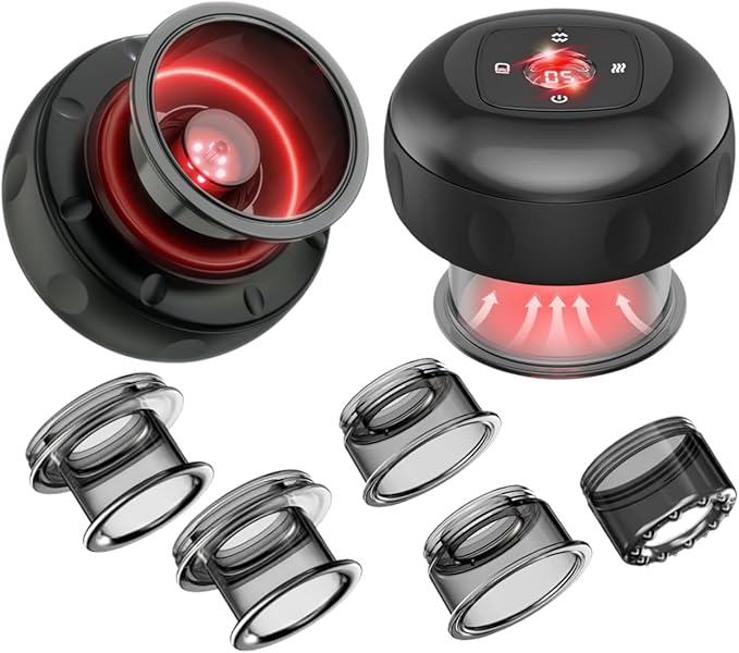 2 Pack Electric Cupping Massager Therapy Set (5-in-1with Red Light Therapy) Smart 24-Level Adjustable Suction &amp Temperature Cupping Device Kit Ideal for Relieving Back &amp Muscle Neck Discomfort