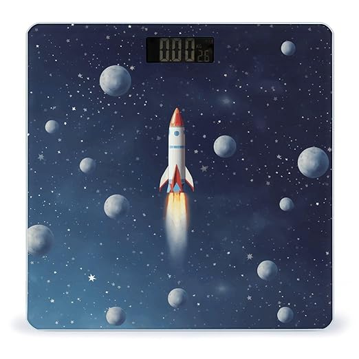 Rocket in Space Weight ScaleClear LED Display Bathroom Digital Weighing ScaleTempered Glass Digital Bathroom Scale for Body Weight Capacity Up to 400 Lbs