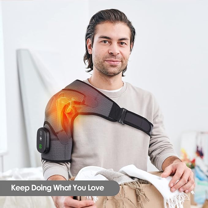 Heated Shoulder Wrap Shoulder Heating Pads Massager for Men Women Electric Cordless Vibration Massage Heated Shoulder Braces with 3 Heating Setting Left Right Shoulder Massage
