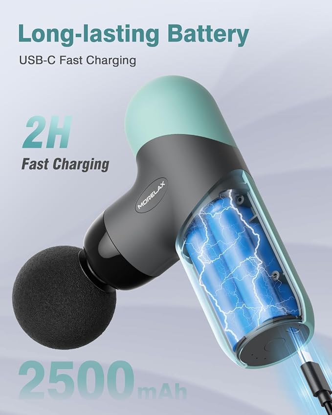 Morelax Mini Massage Gun Portable Deep Tissue Muscle Percussion Massager Electric Handheld Sport Massager with 6 Massage Heads 4 Speed Best Gift (Blue)