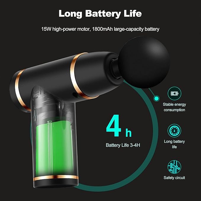 Ergocar Powerful Muscle Massage Gun Deep Tissue 6 Speeds Handheld Electric Body Massager with 4 Heads Super Quiet Fashion for Athletes Sedentary Office WorkerButton Style-Red Gold