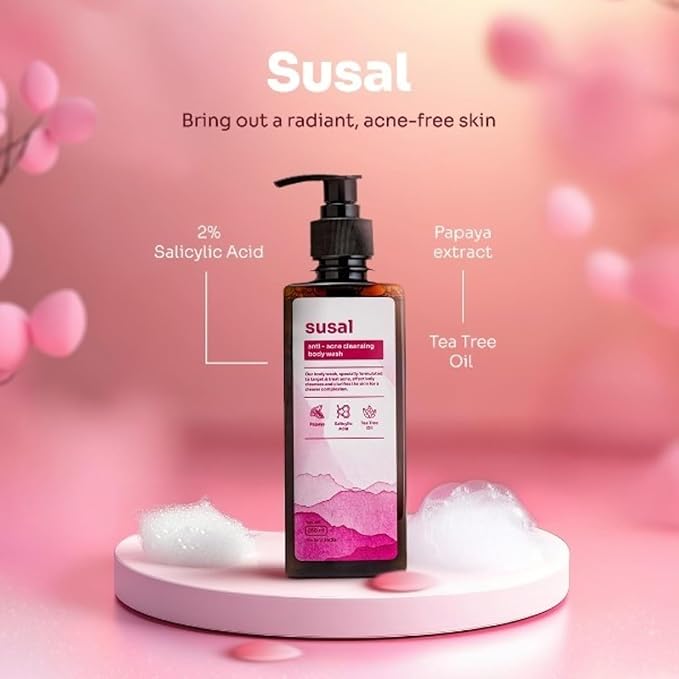 2% Salicylic Acid Anti Acne Body Wash (250ml) | Tea Tree &amp Papaya Extract for Back &amp Body Acne Strawberry Legs &amp Blemishes (Suitable For All Skin Types)