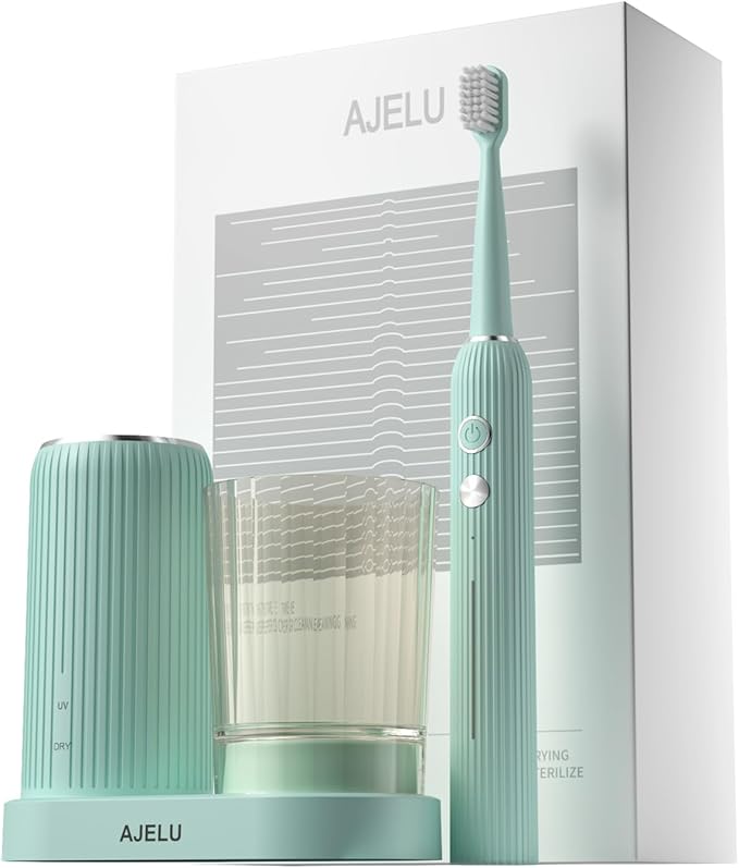 Rechargeable Sonic Toothbrush with Drying Holder 8 Brush Heads Smart Timer Waterproof Design – Mint Green Edition