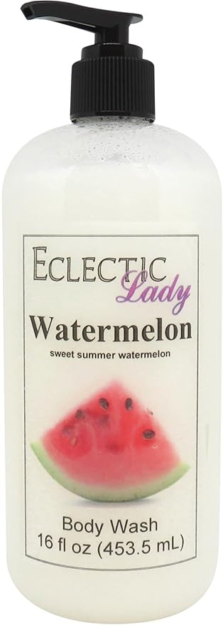 Eclectic Lady Liquid Pearl Body Wash - Watermelon Scent 3-in-1 Use For Bubble Bath Hand Soap &amp Body Wash Phthalate-Free Watermelon Fragrance Handcrafted in USA (16 oz)