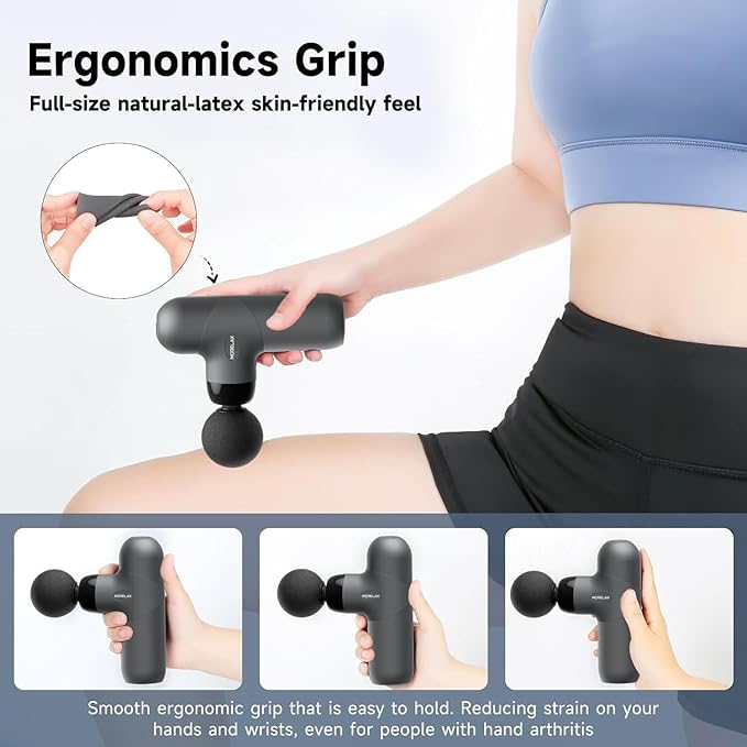 Morelax Mini Massage Gun Percussion Muscle Massager for Back Pain Relief Compact Sports Travel Massage Gun with 6 Massage Heads 4 Speeds Gift for Her Home Athletes