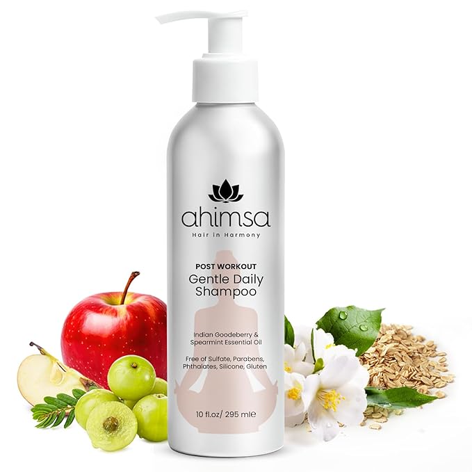 Ahimsa Natural Body Wash for Women 10oz + Gentle Purifying Shampoo Hydrating Plant-Based Body Wash with Ginger &amp Spearmint for Sensitive Skin and Daily Clarifying Shampoo with Indian Gooseberry &