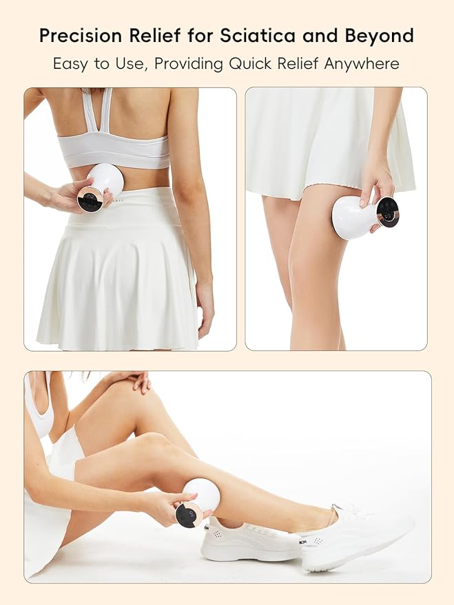 Sciatica Pain Relief Devices – Deep Tissue Massager with Multi-Mode Technology Heat &amp Light Targeted Relief for Sciatic Nerve &amp Lower Back Pain (White)