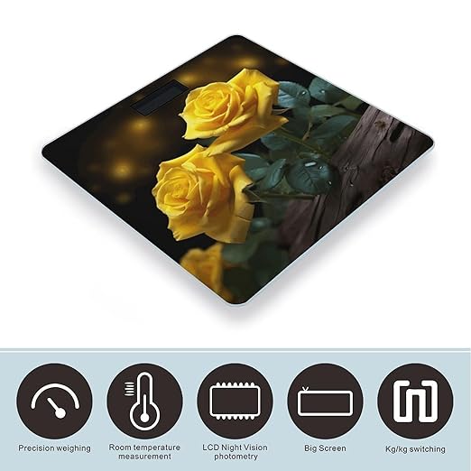 Beautiful Yellow Roses Bathroom Scale Weight Scale for Body WeightHighly Accurate Digital Weighing Machine Clear LED Display Digital Bathroom Body Scale 400lb/182kg