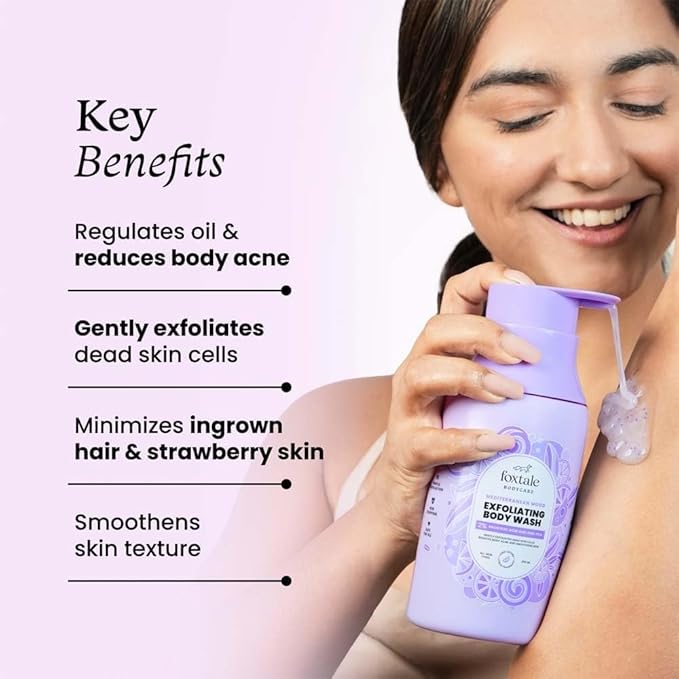 Foxtale# ..2% Salicylic Acid Exfoliating Body Wash with Zinc PCA | Reduces Body Acne Straw-berry Skin &amp Ingrown Hair | Texture in 28 Days | Body Wash for Men &amp Women | Shower Gel | 250 ml