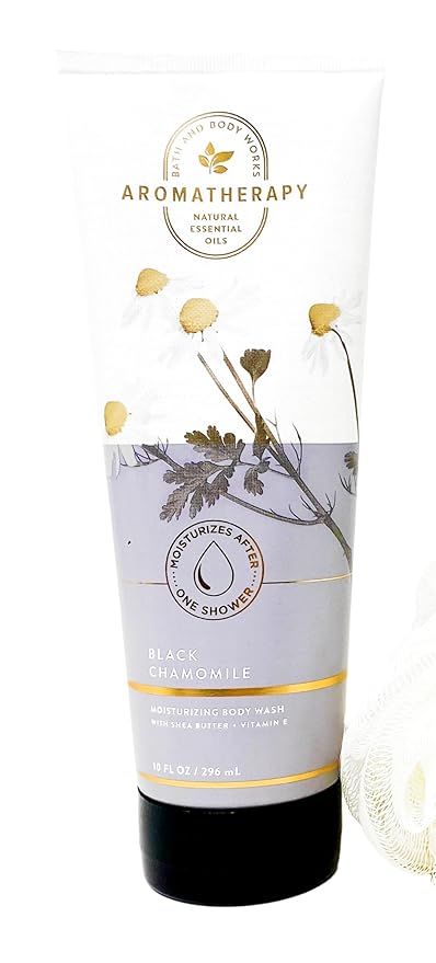 Bath &amp Body Works Aromatherapy Black Chamomile - 2 Pack Of Body Wash With Shower Sponge