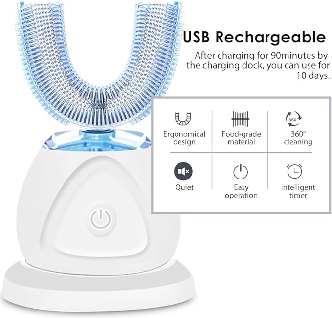 360 Ultrasonic Toothbrush Automatic Toothbrushes Auto Sonic Tooth Brush Teeth whitening Brush with Timer &amp Wireless Charging 360° Ultrasonic Electric Toothbrush for Adult