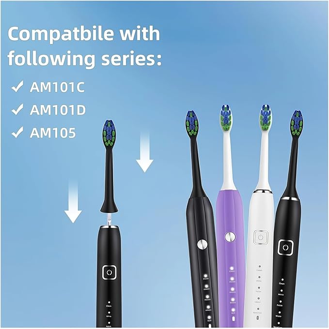 Replacement Brush Heads Compatible with 7AM2M AM101/AM105 Sonic Electric Toothbrush Vacuum Soft Bristle Nozzles(8pcs Black)