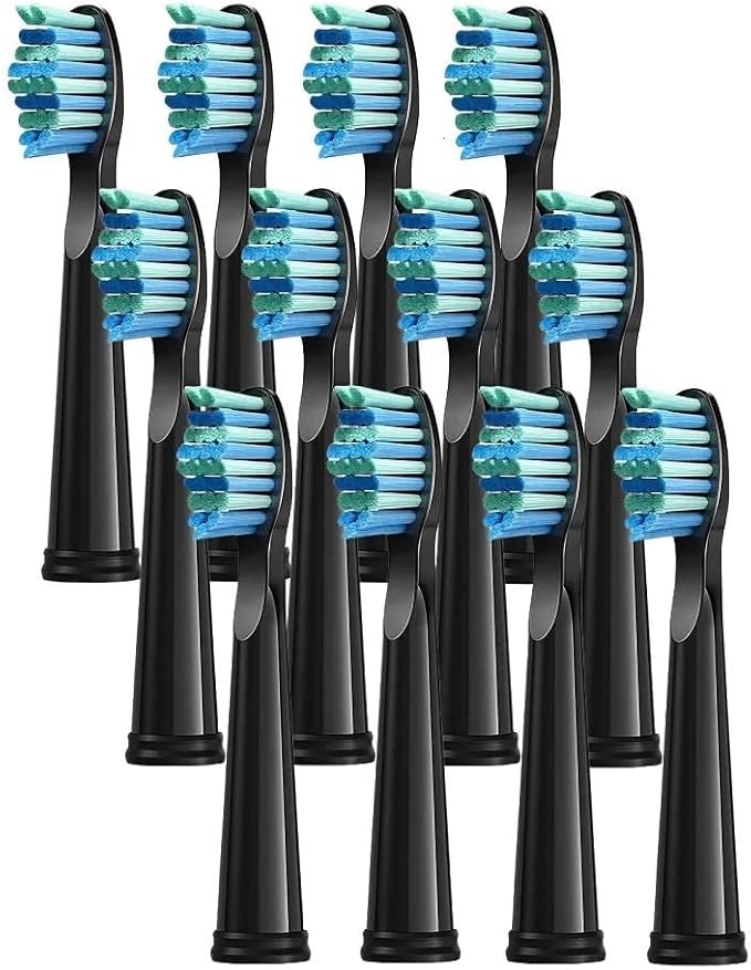 4/8/12/16 Pcs Replacement Brush Heads Compatible with Seago Compatible with Fairywill Electric Toothbrush Head Dupont Bristle Brush Refill Tooth Clean(12 Pcs Black)