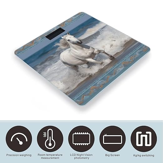 Digital Bathroom Scale for Body Weight Scale with Bright LCD Display High Accuracy Step-On Technology Auto On/Off White Horse Running on The Sea Digital Scales 400 Lbs /180kg