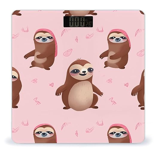 Sloth-Pink Weight Scale Digital Electronic Scales Bathroom Scale Larg LCD Backlight Display High Precision MeasurementsTempered Glass