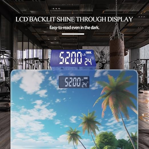 Digital Scale for Body Weight Highly Precision Bathroom Weight Scale 400 lbs with Backlit Display Personalized Scale for Home-Beautiful Tropical Beach with Palm Trees and Rocks