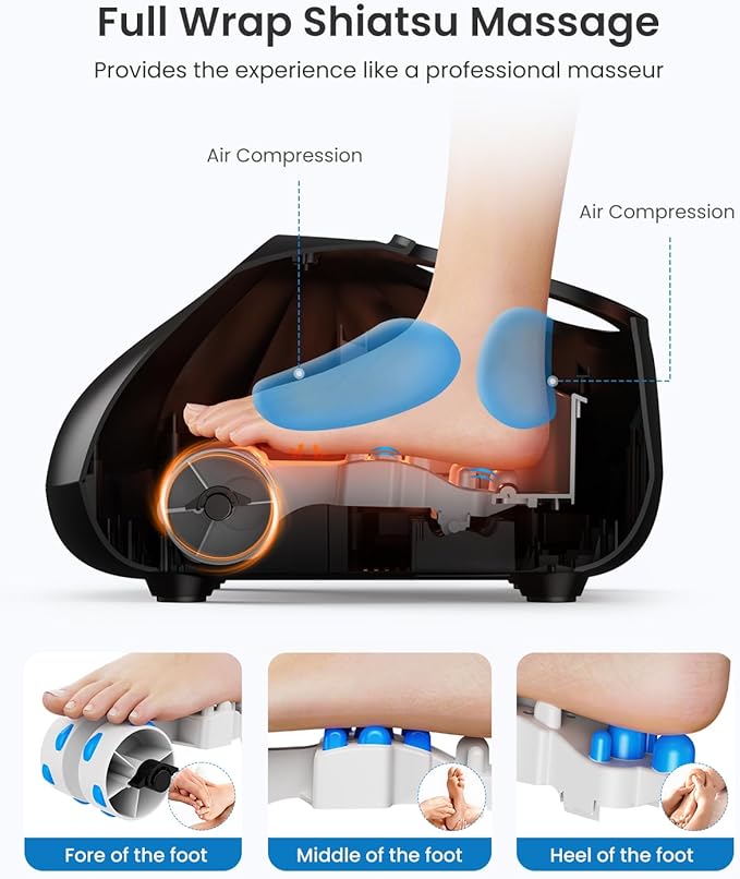 RENPHO Foot Massager Machine with Heat [2026 Upgraded] Shiatsu Foot Massager for Neuropathy Plantar Fasciitis Massager for Men Women Up to Size 14 FSA Eligible HSA Store Eligible Massager Black