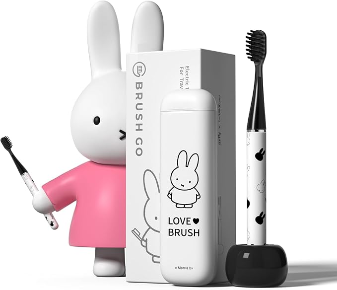 Miffy i4 Upgrade Slim Sonic Electric Toothbrush Thin Rechargeable Ultrasonic Smart Tooth Brush Free Petite Travel Case &amp Ceramic Holder Dock for Travel &amp Home IPX7 Waterproof (Black)