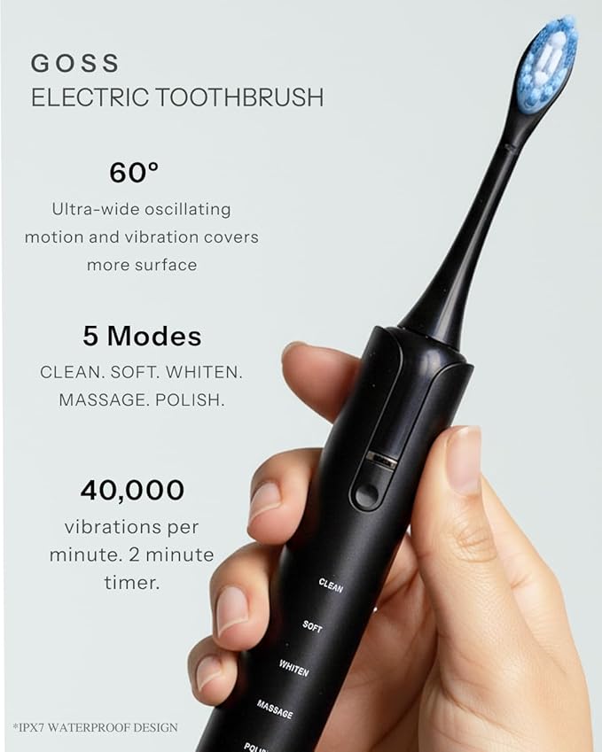 GOSS Electric Toothbrush Sonic &amp Oscillating Rechargeable Toothbrush with Charging Case Deep Clean Professional Whitening Toothbrush for Adults and Teens