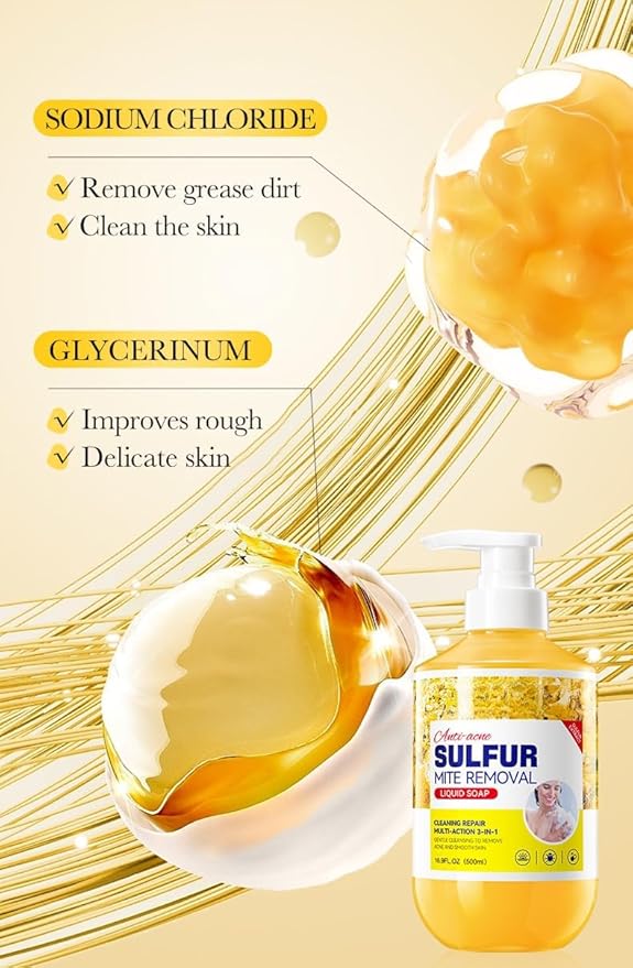 Shower Gel And Refreshing Soothes Deep Clean Gentle Daily Body Clean Sulfur Soap Liquid Shower Gel Full Body Care For Men And Women (16.9Fl.Oz/500Ml) (3 Packs)