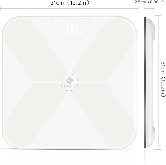 Etekcity Smart Bluetooth Body Fat Scale Digital Wireless BMI Weight Bathroom Scale with 13 Essential Measurements and ITO Conductive Glass Body Composition Analyzer with App White