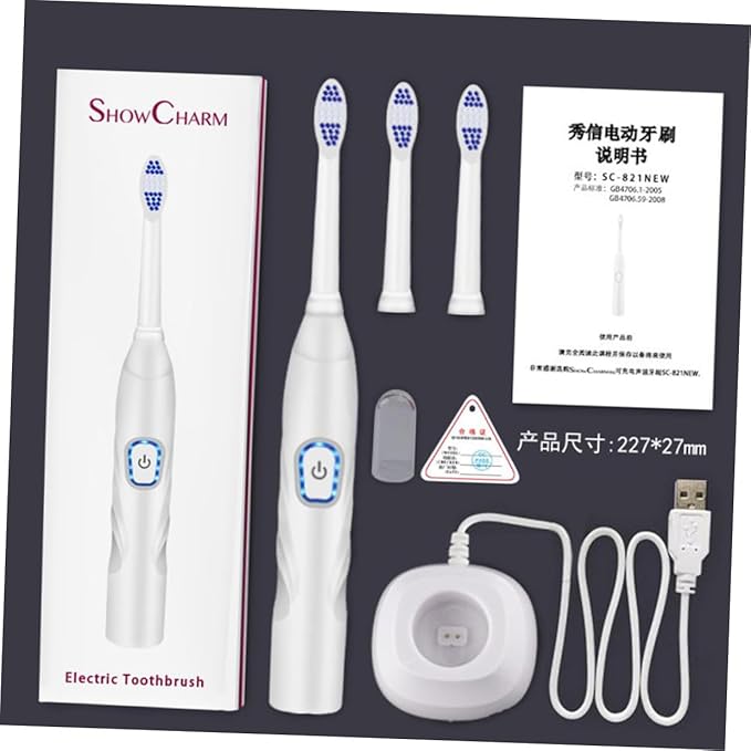 ARTIBETTER Electric Toothbrush Vibration Toothbrush USB Charging Sonic Powered White Set for Home Oral Care