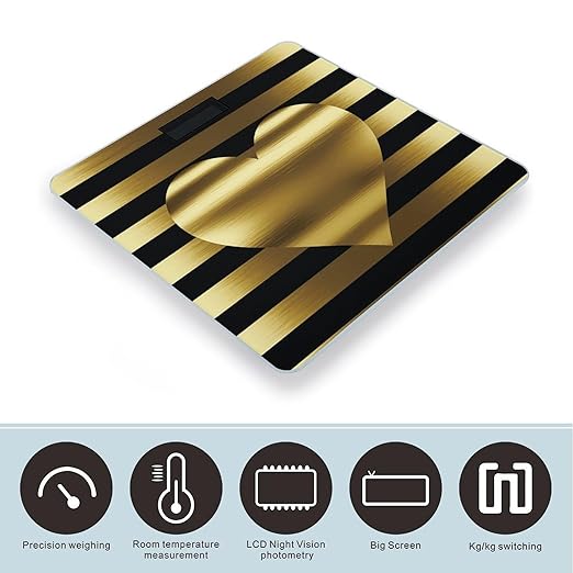 Gold Heart Stripe Scale for Body Weight Accurate Digital Bathroom Scale Toughened Glass High Precision Scales Smart Weight Scales with Large LCD Backlight Display Weighing Machine