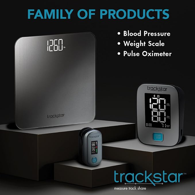 trackstar Wide-Platform Silver Digital Weight Scale | 550 lb Weight Capacity | trackstar Monitoring App | Bluetooth iOS &amp Android Compatible | Measure Track and Share Results