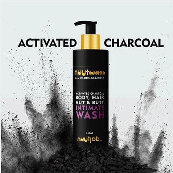 Nuutwash All in One Cleanser for Men 200 ml | Intimate Nut-Butt-Body &amp Hair Wash | Activated Charcoal | Plant Extracts | Natural Ingredients | Essential Oils | For Men-Boys