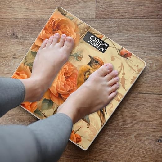 Digital Scale for Body Weight Highly Precision Bathroom Weight Scale 400 lbs with Backlit Display Personalized Scale for Home-Bird Perched On Top of Roses with Orange and Brown Pattern