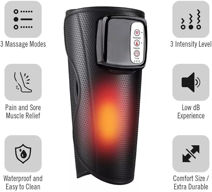 Cordless Leg and Calf Massager Black Rechargeable Electric Compression with 3 Massage Modes Adjustable Fit Portable