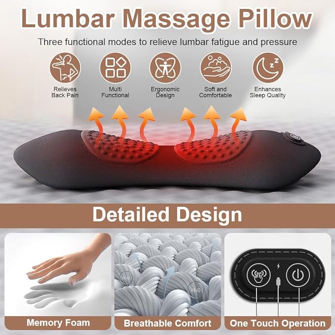 3 in 1 Back Massager with Heat Vibration &amp Traction Smooth Spine Triple Fusion Back Massager Triple Fusion Back Massager for Bed and Chair Electric Lumbar Support Pillow