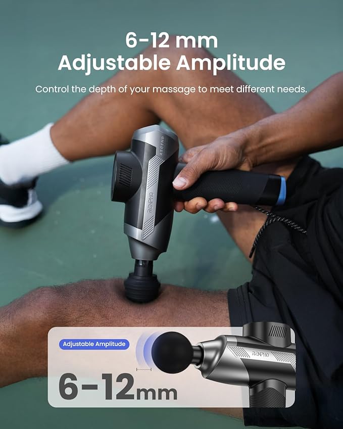 RENPHO Ascend Professional Massage Gun Adjustable 6-12mm Amplitude for Customized Intensity Deep Tissue Percussion Massager with 5 Speeds 5 Attachments Travel Case FSA Eligible HSA