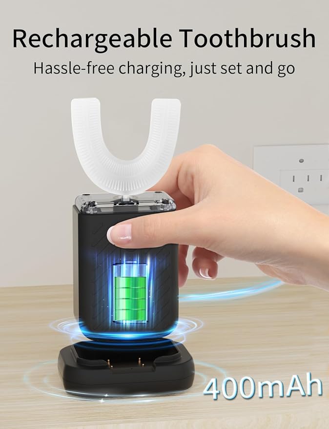 U-Shaped Electric Toothbrush for Adults Electric Toothbrush with IPX7 Waterproof Black