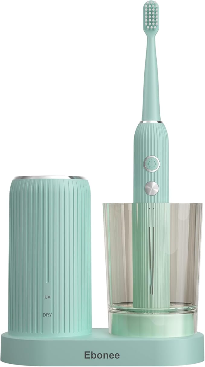 Rechargeable Sonic Toothbrush with Drying Holder 8 Brush Heads Smart Timer Waterproof Design – Mint Green Edition