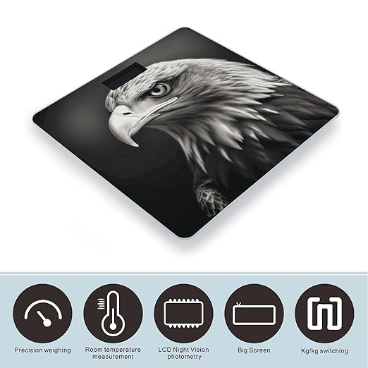 Eagle Black and White Scale for Body Weight High Precision Digital Weight Scales with LCD Display Anti-Slip Sturdy Slim Tempered Glass Bathroom Scale for Home Use