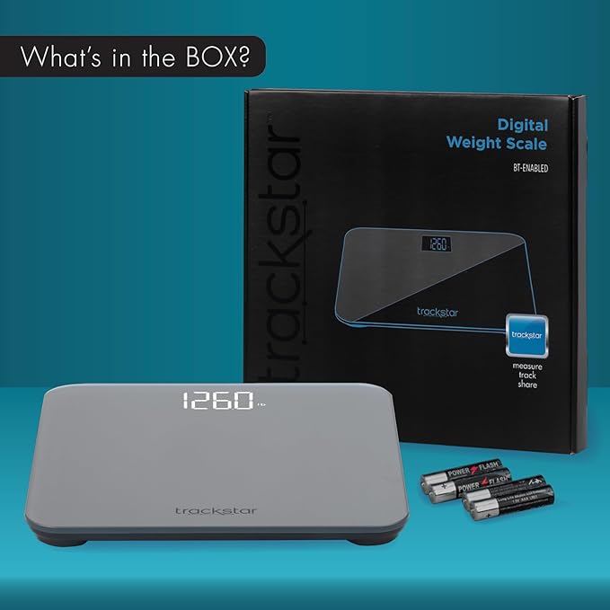 Trackstar Wide-Platform Black Digital Weight Scale | 550 lb Weight Capacity | Trackstar Monitoring App | Bluetooth iOS &amp Android Compatible | Measure Track and Share Results