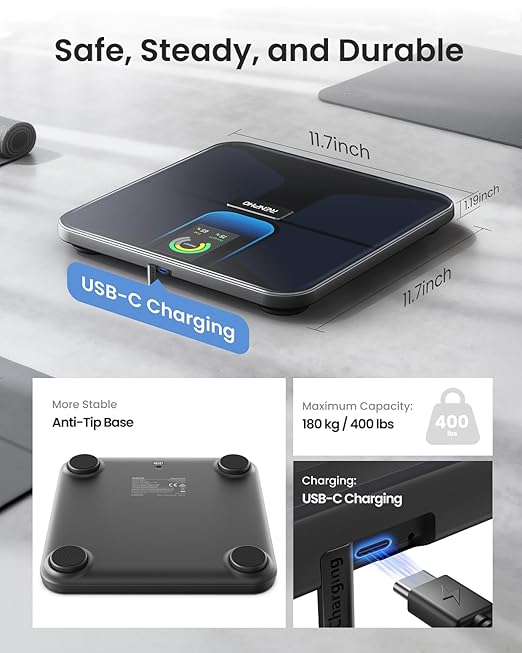 RENPHO Scale with BMI Body Fat Muscle Mass Smart Scale for Body Weight Wi-Fi &amp Bluetooth Body Composition Scale Rechargeable Elis Evo