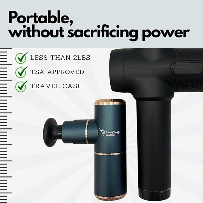 Portable Body Massager by Dance Buddy - Lightweight Portable Massage Gun to Relieve Sore Muslces. Featuring 4 speeds interchangable Heads &ampProtective Travel case