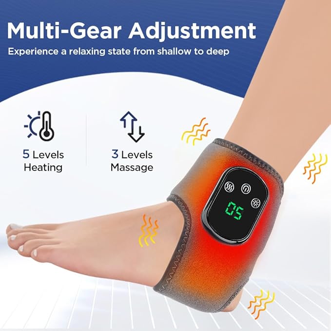 Portable Foot and Ankle Massager with Heat – 3-Speed Vibration &amp 5-Temperature Settings Wireless for Pain Relief Swelling Plantar Fasciitis Travel &amp Home Use