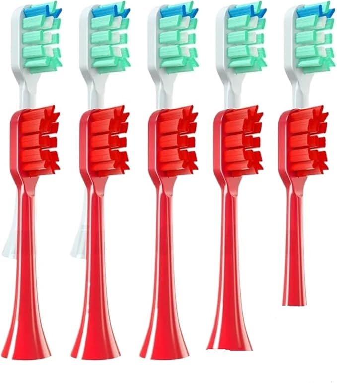 10 Pieces of Toothbrush Heads Compatible with APIYOO G7/P7/Y8/T9/T10/T6S/T7S/A7/SUP/MOLE Replacement Brush with Soft Bristles(10PCS White Red)