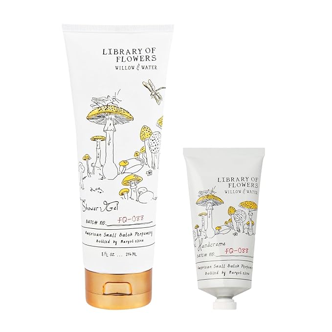 Library of Flowers Willow &amp Water Bundle with Shower Gel 8 fl oz and Handcreme 2.65 oz Scented Shea Butter Moisturizing Wash &amp Hand Lotion for Women Hydrating Luxury Bath Skin Care Set