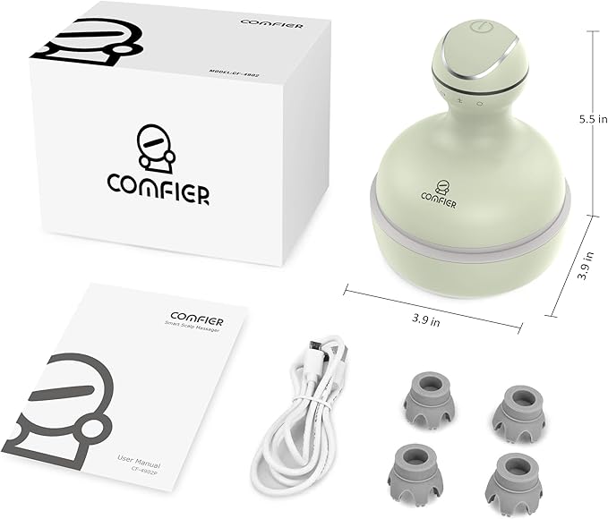 COMFIER Scalp Massager Electric Head Scratcher Portable Head Massager for Hair Growth with 84 Silicone Massage Nodes Dog&ampCat Massager Rechargeable Waterproof Gifts for MomDadWomenMen (Gre