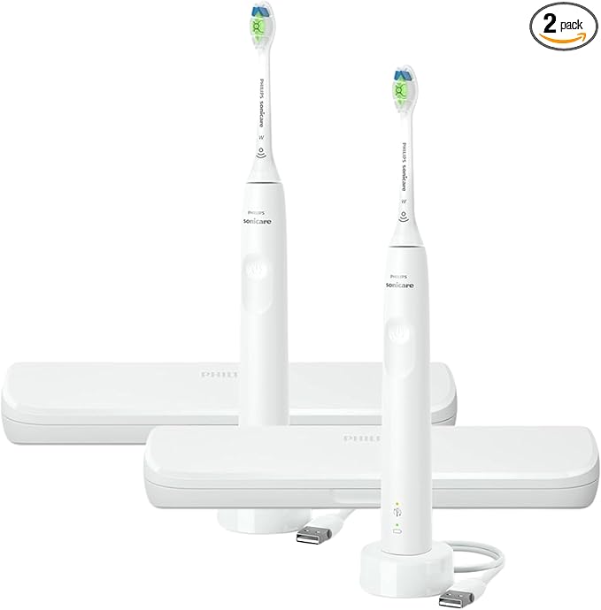 Philips Sonicare Electric Toothbrush with DiamondClean Brush Head 2-Pack Bundle Rechargeable Electric Tooth Brush with Pressure Sensor Sonic Electronic Toothbrush Travel Case White